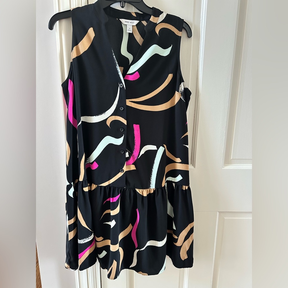 Nine West Black Dress with Pink, Cream & Tan Abstract Print